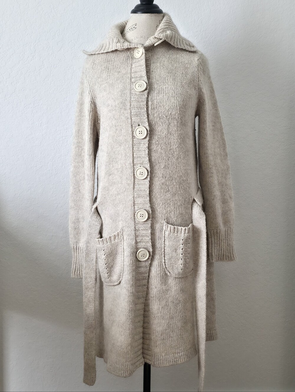 La Redoute Essentials Wool Long Knit Belted Cardigan Coat Chunky Cardigan Size14